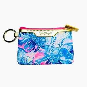 Lilly Pulitzer Key Chain Wallet Coin Purse in Pink Blue Shade Seekers 5”